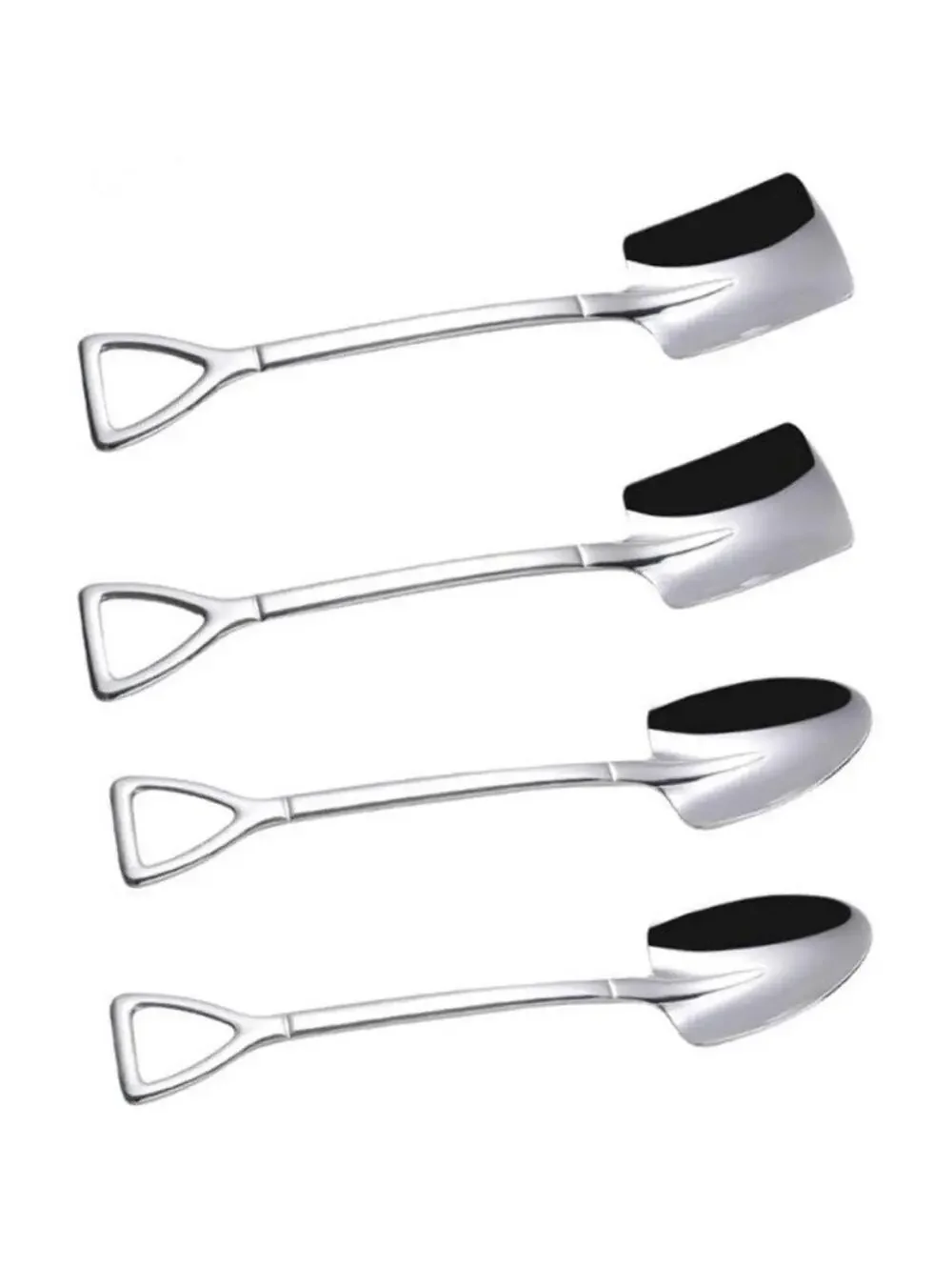 4-Piece Mini Shovel Spoons Set, Silver Stainless Steel Dessert Serving Utensils